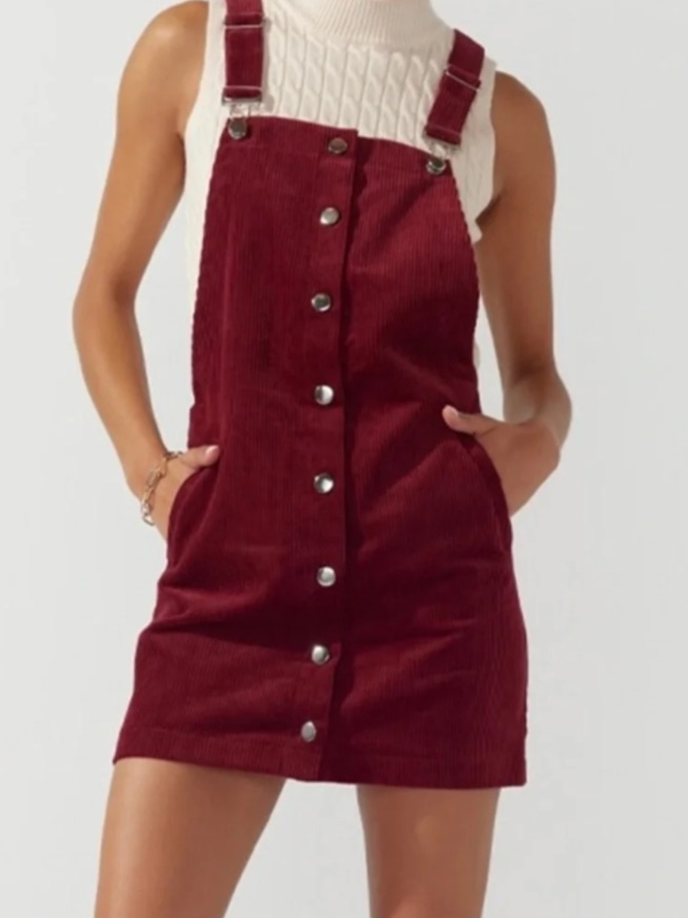 Celebrity Pink Burgundy Corduroy Button-Front Overall Dress